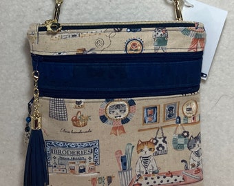 Zippy Crossbody Bag - Cats Sewing