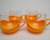 Vintage Jenaer Glas Style Glass Cups with Mod Plastic Holders by Melitta