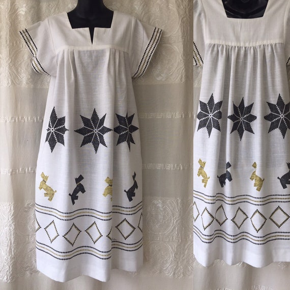 Alfred Shaheen 1970's Dog Terrier White Dress Cali