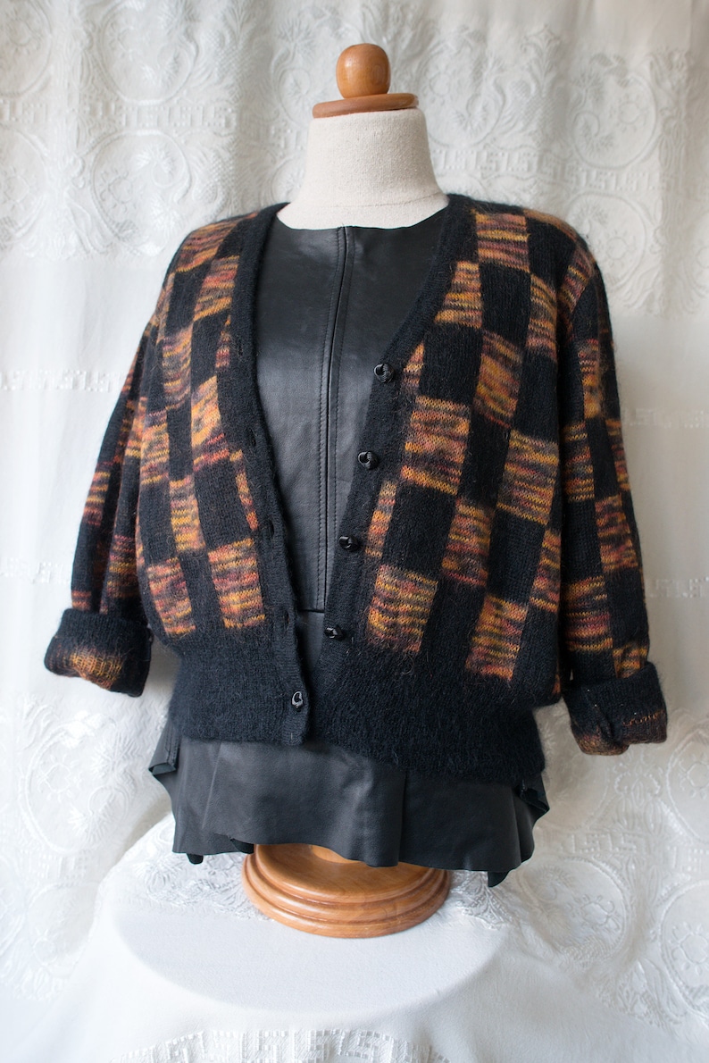 Lightweight Mohair Plaid Checkered Sweater Cardigan Made in Italy Women/'s size small medium