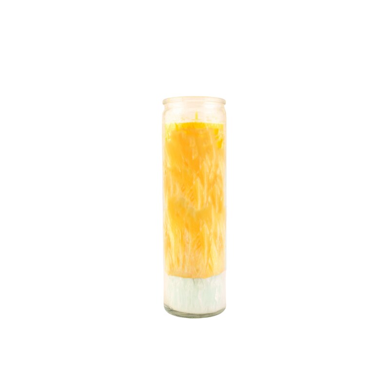 Aromatic Esoteric Handcrafted Palm Wax Prayer Candle in Yellow, and White image 1