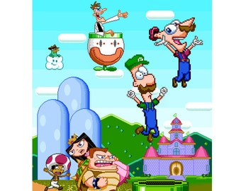 Flynn-Fletcher Bros. Phineas and Ferb Mario Bros. art print