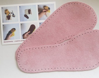 Pink leather soles for slippers and socks, sew on soles, size 36EU-48EU