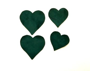 Dark Green Suede Leather Heart Elbow Patches: Knitwear Repair Applique