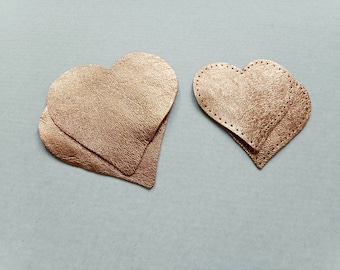 Rose Gold Leather Heart Elbow Patches: Sew-On Knee Pads