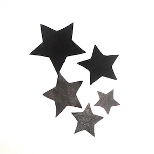 Black star elbow patch,  leather elbow pads, set of 2 star patches,  black leather stars, sew on patches