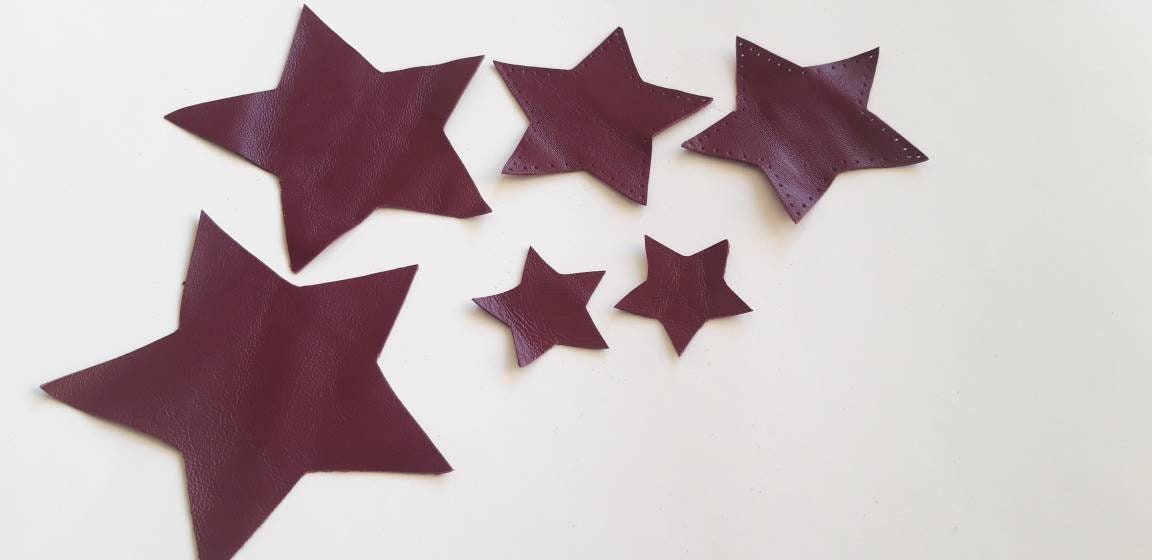 Burgundy Leather Star Patches for Jackets, Set of 2, Sew on