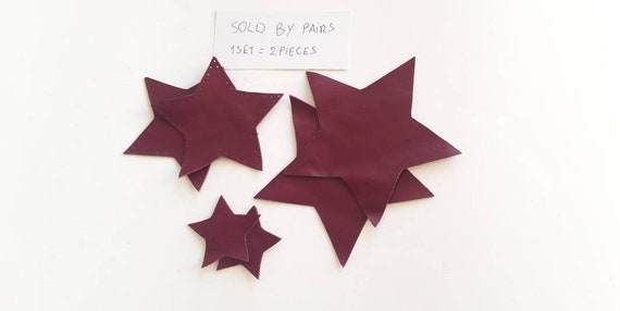 Burgundy Leather Star Patches for Jackets, Set of 2, Sew on