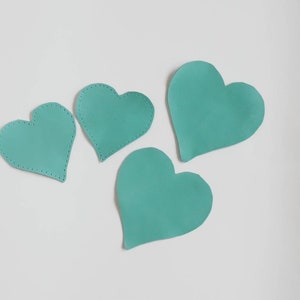 Mint green heart elbow patches, sew on leather patch, set of 2