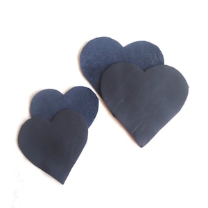 Navy leather elbow patches, heart shaped sew on patches, leather applique