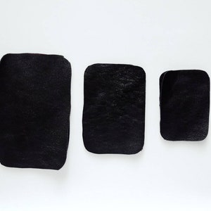 Black leather elbow patches, rectangle sew on pads, natural leather, 2 pieces in the set