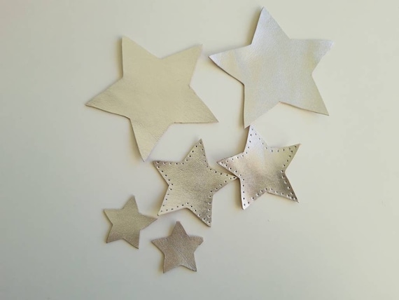 Silver Stars Leather Star Patches 