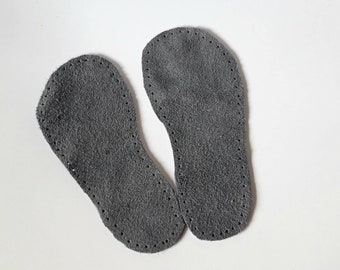 Kids natural leather soles for slippers and booties, grey leather soles