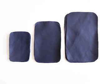 Navy Leather Elbow Patches: Rectangle Soft Natural Leather Applique (Pre-Punched)