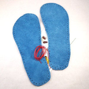 Blue leather slipper soles, sew on soles for knitted, socks, crochet slippers, EU sizes