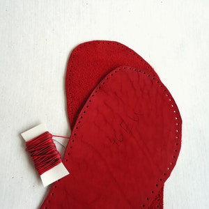 Large adult natural leather soles, red leather soles for slippers, suede leather soles, Size  41-48EU, craft supplies, sew on soles