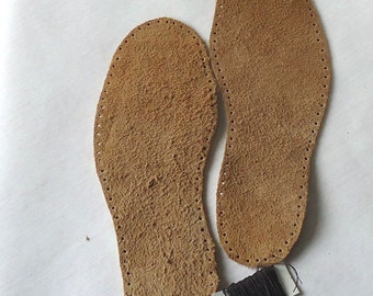 Leather soles for slippers, adult size 35EU-40EU, made of natural leather, light brown soles, pre-punched adult soles