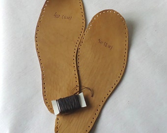 Leather soles, pre-punched soles for slippers, size 36EU-40EU, slipper soles, light brown soles,  sew on adult soles, thick soles