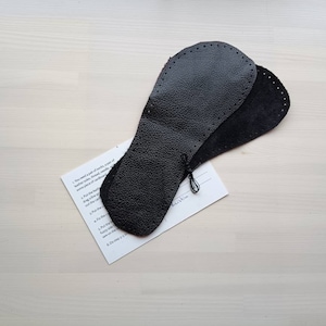 Black leather soles for slippers,  knitted socks, sew on soles, size 36EU-48EU