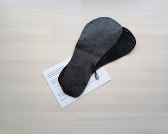 Black leather soles for slippers,  knitted socks, sew on soles, size 36EU-48EU