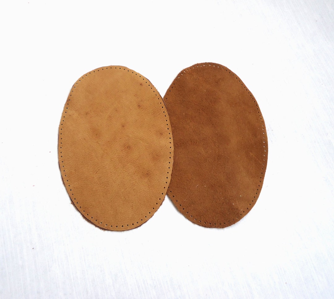 Large Sew on Leather Elbow Patches, Prepunched Patches, Camel Brown