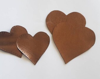 Bronze Leather Heart Patches: Sew On Elbow/Knee Applique