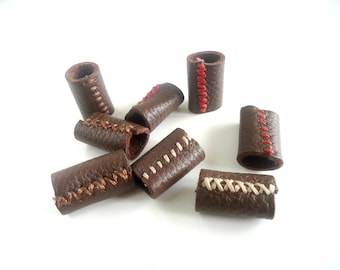 Leather dreadlock bead, dark brown beard bead