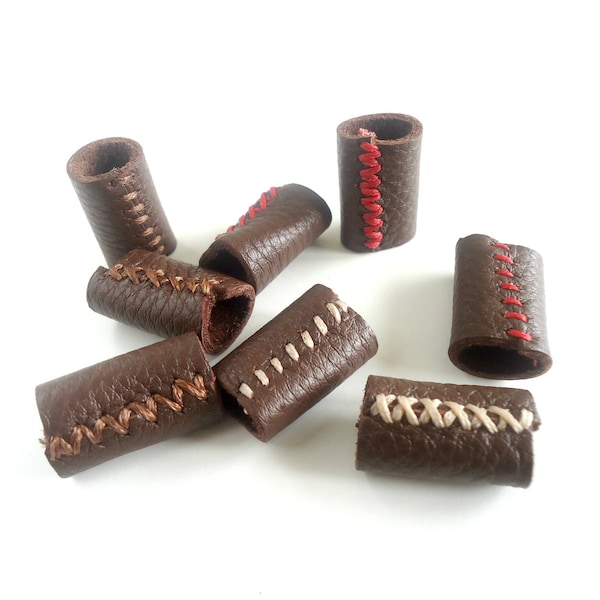 Leather dreadlock bead, dark brown beard bead