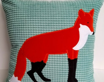 Fox on Turquoise Waffle Pillow