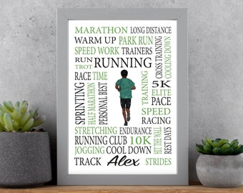 Personalised Male Runner Word Print - Son/Husband/Dad/Granddad/Best Friend/Best Friend/Nephew, Running/Run, Sprint/Marathon, Running Club