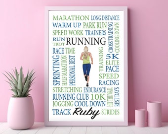 Personalised Female Runner Word Print - Daughter/Granddaughter/Sister/Best Friend/Neice, Running, Run, Sprint, Marathon, Running Club,5K 10K