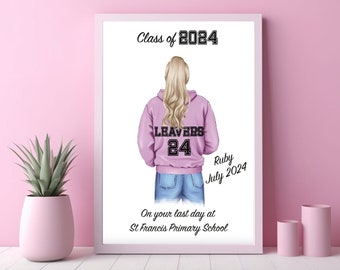 Personalised Female Leavers 2024 Primary School Print -Primary School, Leavers 2024, Junior School, Year 6/Class of 2024, Leaving/Graduating