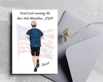Personalised 'Good Luck Running the New York Marathon' Male Runner Card - Running,Run,Sprint,Marathon,Son/Husband/Family/Friends, America