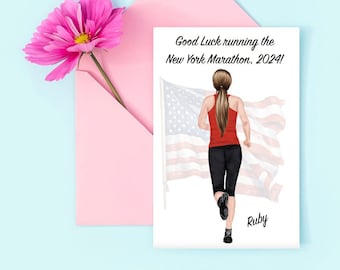 Personalised 'Good Luck Running the New York Marathon' Female Runner Card - Running,Run,Marathon,Wife/Daughter/Sister/Friend, America
