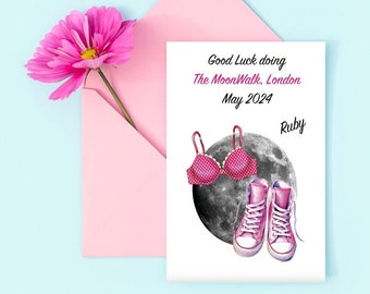 Personalised Moonwalk London, May 2024 Good Luck Card - Bra, Bras, Pink, Cancer, Charity, Charity Walk, Friends, In Memory, Family, London