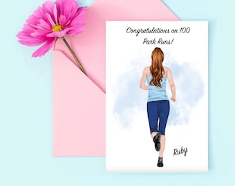 Personalised Female Runner Congratulations on 100 Park Runs Card -Daughter/Granddaughter/Sister/Best Friend, Running, Park Runs/Running Club