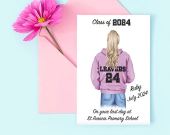 Personalised Female Leavers 2024 Primary School Card - Primary School, Leavers 2024, Junior School, Year 6/Class of 2024, Leaving/Graduating