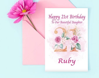 Personalised Female 21st Birthday Card-Wife, Daughter, Sister, Best Friend, Female,Any name/Any relation, 18th/21st/30th/40th/50th/60th/70th