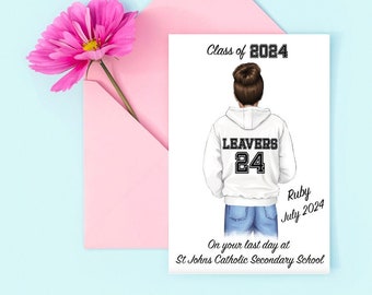 Personalised Female Leavers 2024 Secondary High School Card -Secondary/High School,Leavers 2024, Year 11/13 Class of 2024,Leaving/Graduating