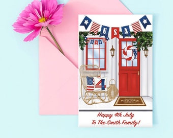 Personalised 4th July,Independence Day Card - American/America/USA, Holiday, Declaration of Independence, Red, White & Blue, Fourth of July