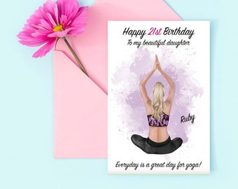 Personalised Female Yoga Birthday Card-Wife/Daughter/Sister/Best Friend/Neice,Namaste/Chakra/Core/Downward Dog/Bandha,Yoga Outfit/Yoga Class