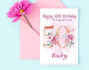 Personalised Female 50th Birthday Card-Wife, Daughter, Sister, Best Friend, Female,Any name/Any relation, 18th/21st/30th/40th/50th/60th/70th