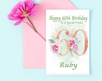 Personalised Female 60th Birthday Card-Wife, Daughter, Sister, Best Friend, Female,Any name/Any relation, 18th/21st/30th/40th/50th/60th/70th