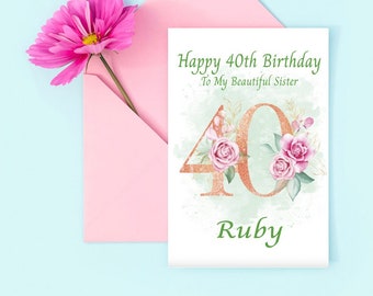 Personalised Female 40th Birthday Card-Wife, Daughter, Sister, Best Friend, Female,Any name/Any relation, 18th/21st/30th/40th/50th/60th/70th