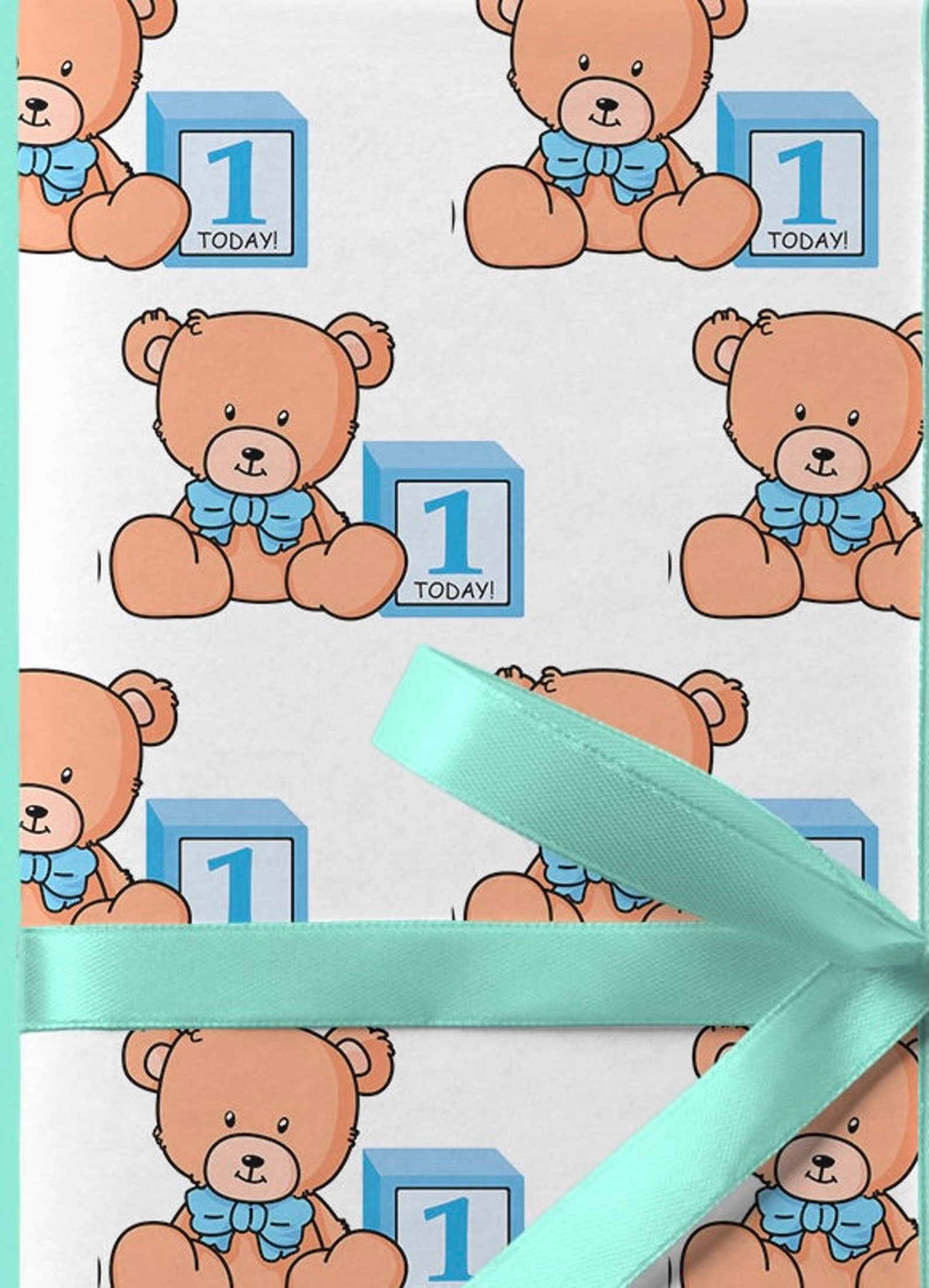 Bear Wrapping Paper
 Blue Teddy Bear Age Wrapping Paper 1st Birthday Gift Wrap Etsy UK