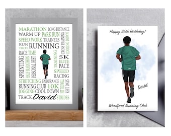 Personalised Male Runner Card and Word Print Set - Son/Husband/Dad/Granddad/Best Friend/Nephew, Running/Run, Sprint/Marathon, Running Club