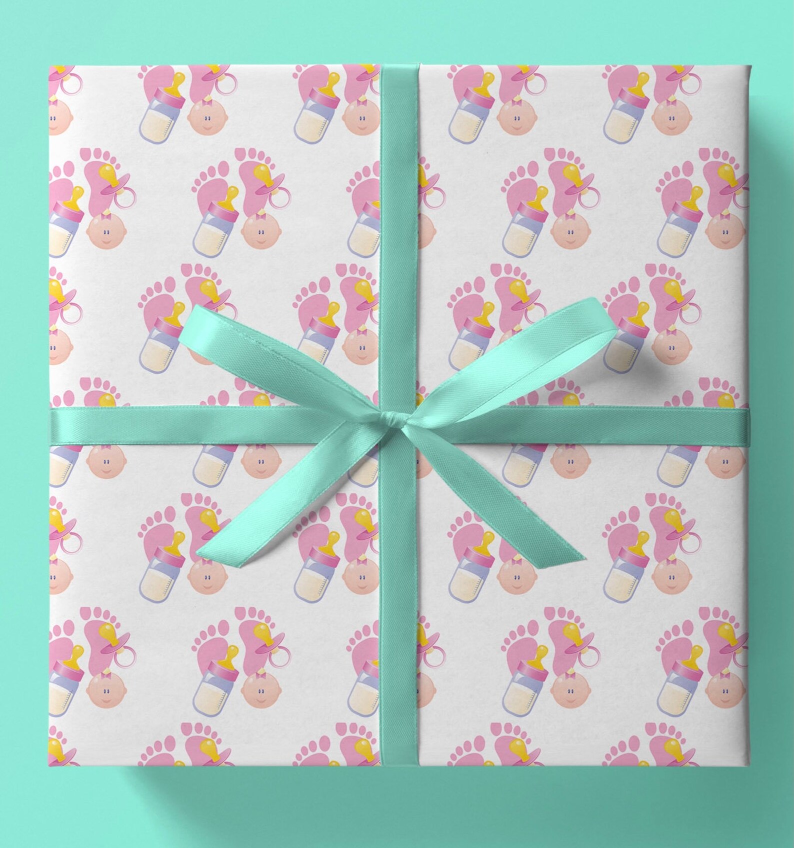 New Baby Girl Wrapping Paper Birthday Gift Wrap Baby Face Etsy