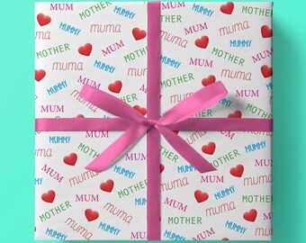 Mothers Day 'Mum'Wrapping Paper - Mothers Day Gift Present - Mum,Mummy,Mother,Muma -Gift Wrap -Mums Day -Words for mum, Love, Family
