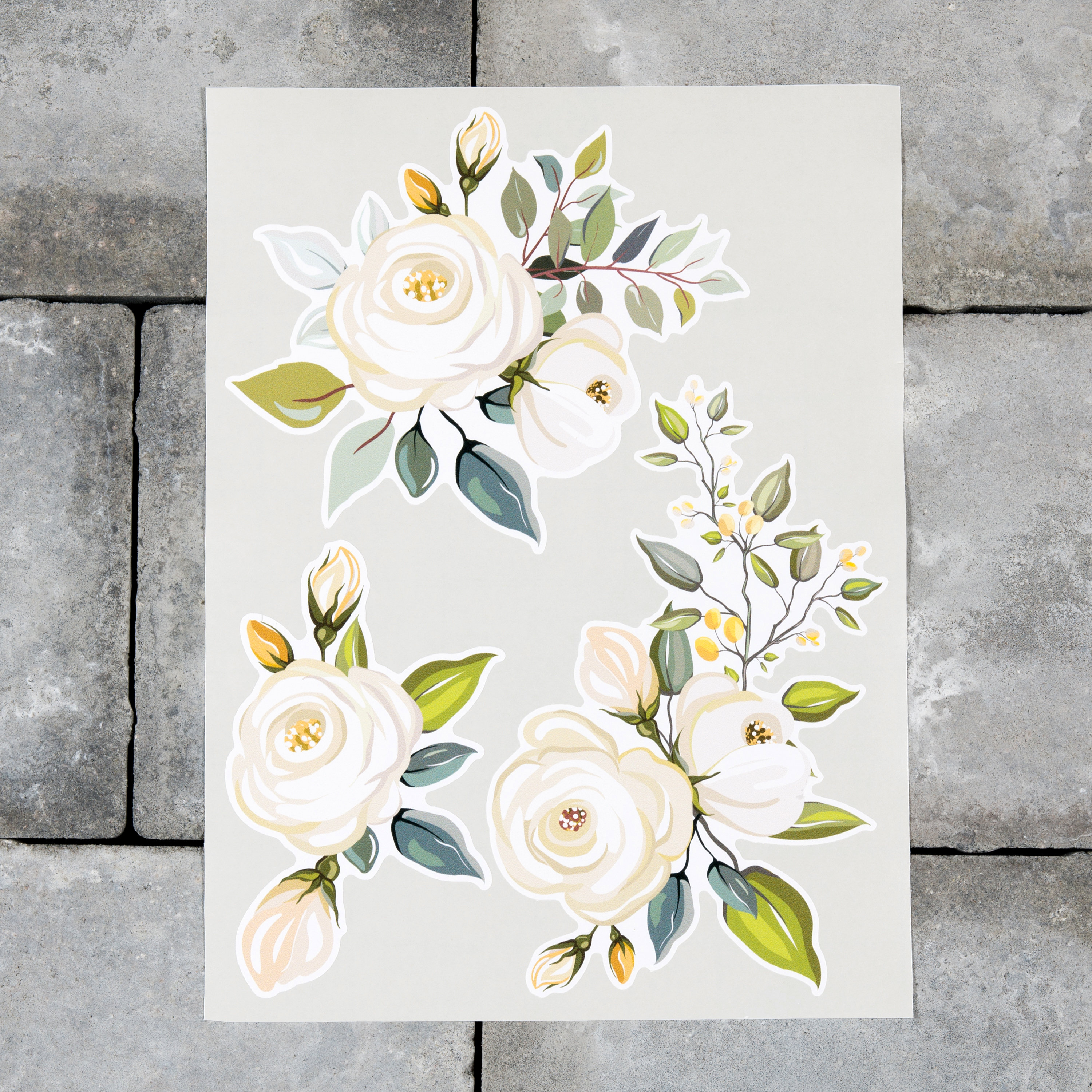 3 X White Rose Flower Flower Stickers Self Adhesive Vinyl Etsy UK