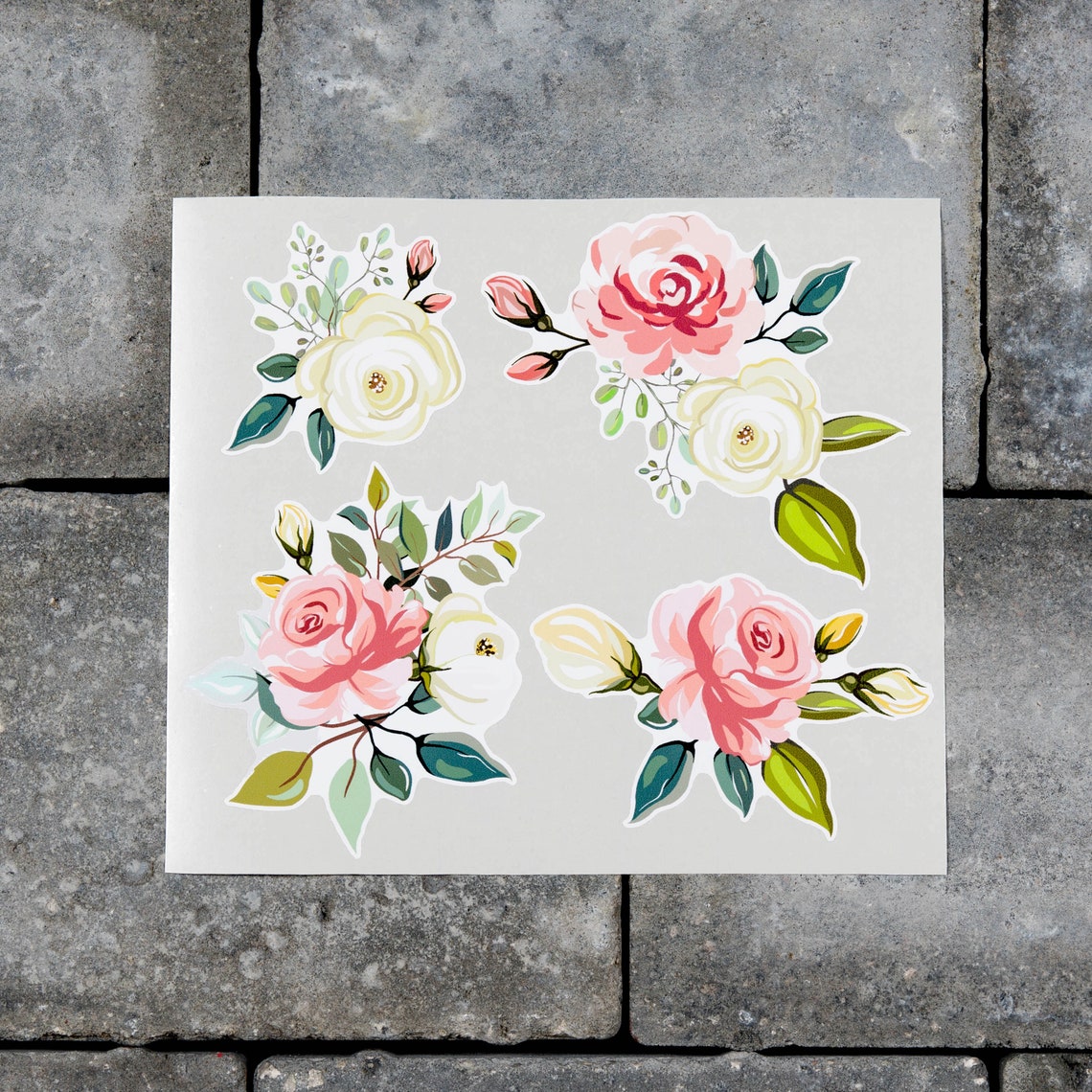 4 X Pink & White Rose Flower Flower Stickers Self Adhesive Etsy UK